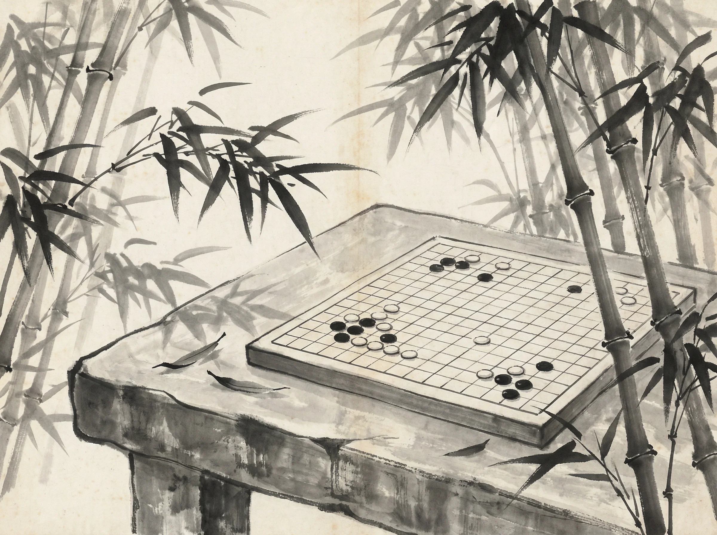 竹林棋盘上的 财神棋牌 经典布局